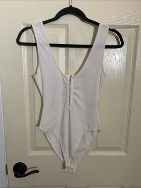 White Ribbed Scoop-Neck Bodysuit with Front and Back Snap Closures